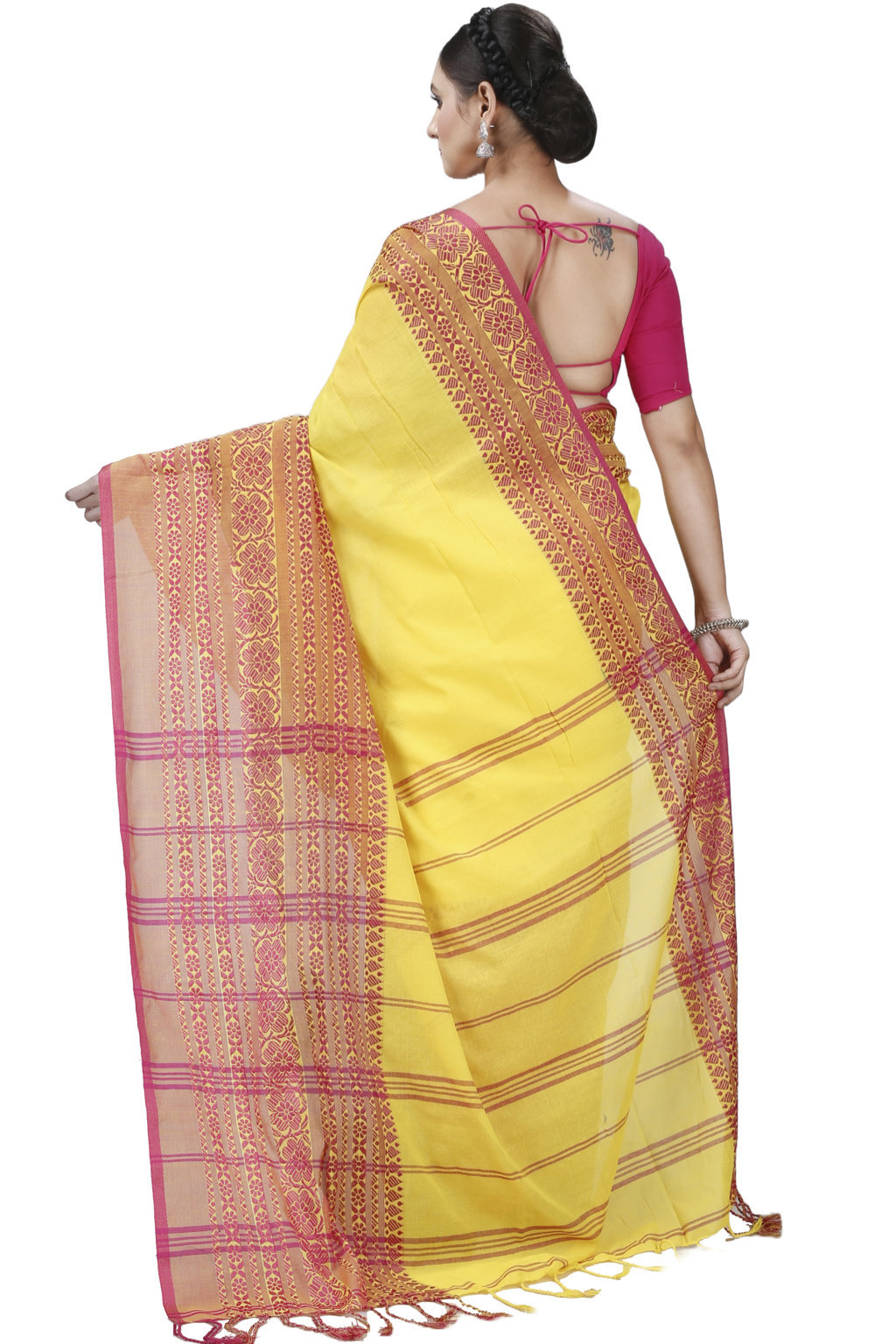 Yellow Red Pure Cotton Begompuri_Hand Hand Loom Saree (1287)